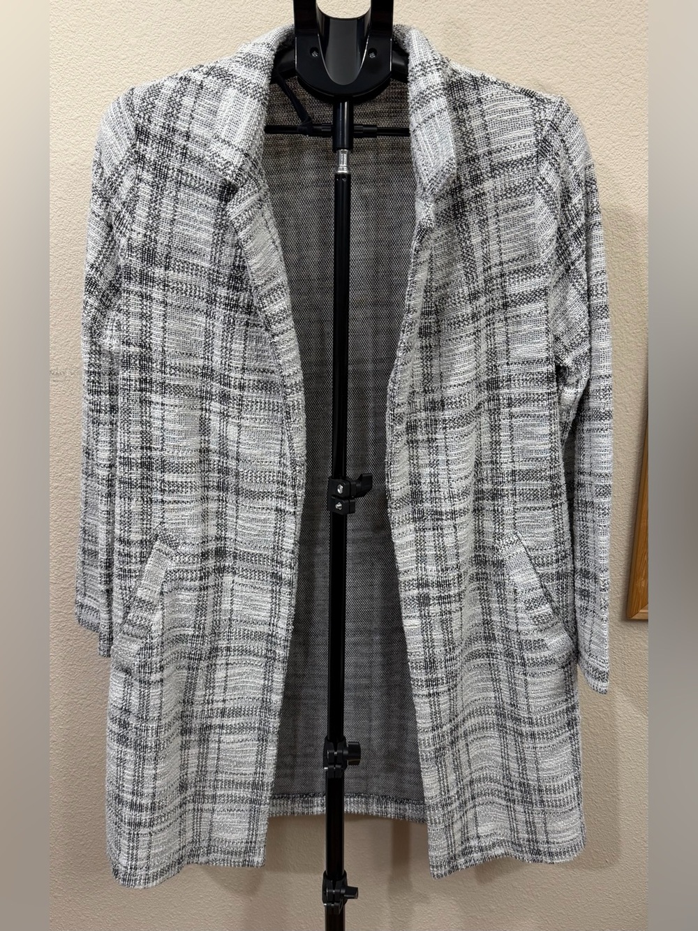 MELLODAY Tweed Plaid Knit Open Front Cardigan | Grandmacore Dark Academia | M